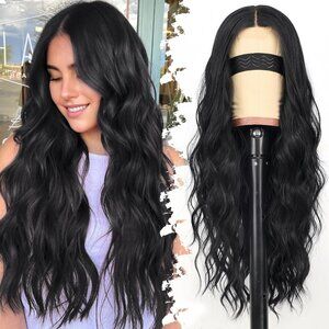 New Eawwii Black Wig for Women Long Wavy 4x1 Lace Natural Hairline Glueless